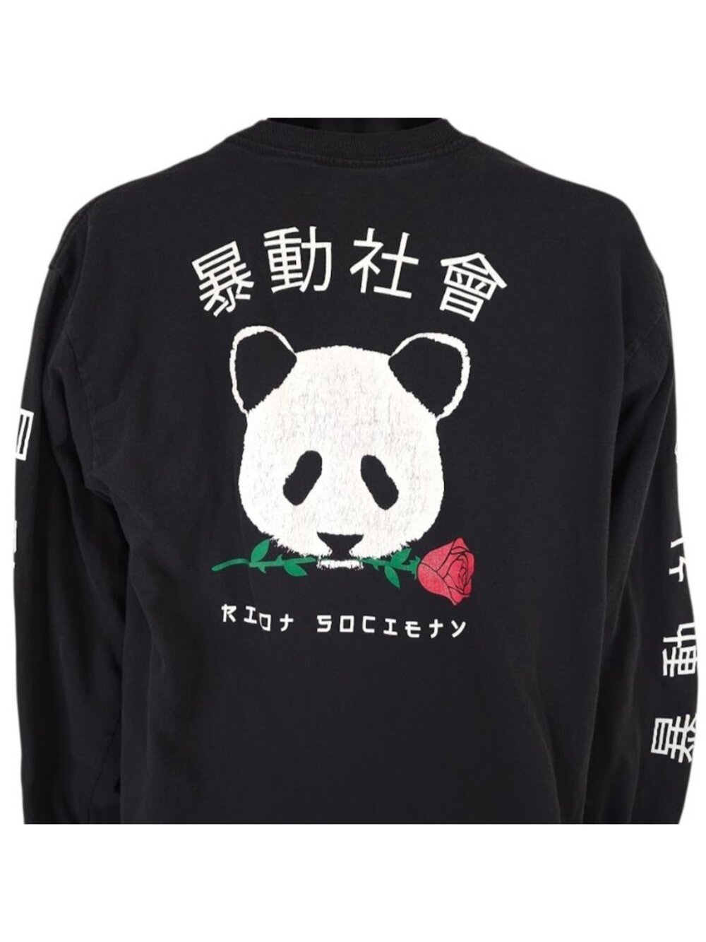 Riot Society Panda T Shirt Mens Size Large Black Rose Made In USA